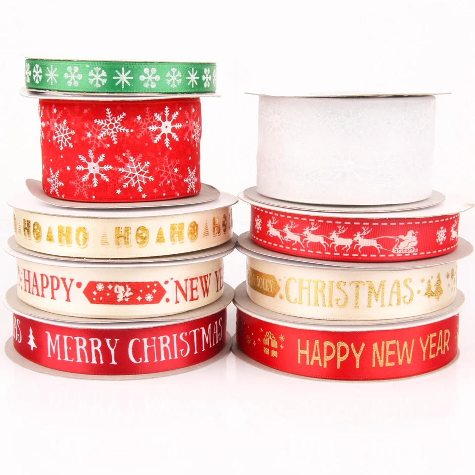 

22YARDS/lot Colorful Merry Christmas Happy New Year Printed Ribbon/Grosgrain DIY Xmas Gifts Decoration For Packing Accessories