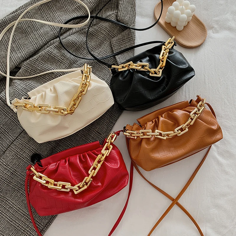 Fold Cloud Bags for Women PU Leather Shoulder Crossbody Bag Luxury Chain Designer Handbags Female Small Dumpling Pouch Bags