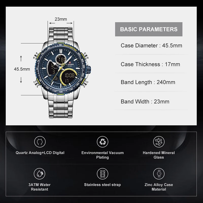 N Orce Fashion Men Watch Luxury Brand Sport Watch For Men Chronograph Quartz Wristwatch Military Waterproof Steel Band Clock, Alina Gadgets