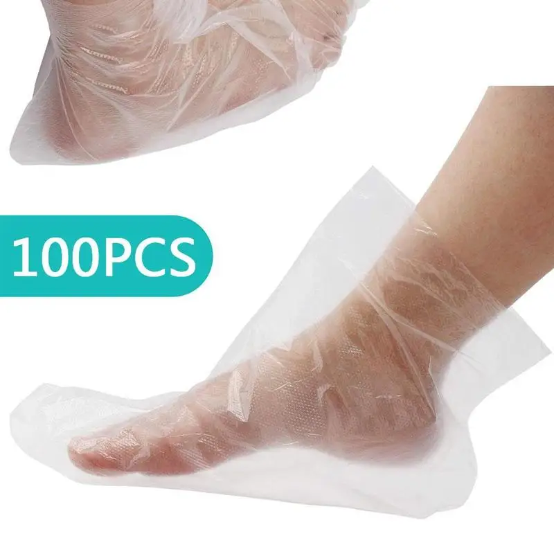 100Pcs/Pack Disposable Plastic Foot Covers Transparent Shoes Cover Paraffin Bath Wax SPA Therapy Bags Liner Booties 50pcs holographic sealing bags thicken pink blue plastic ziplock pouch for diy jewelry display small bussiness retail packaging