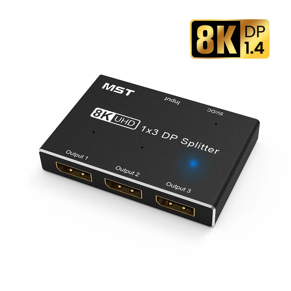 

8K DisplayPort Splitter 1 in 3 Out 8K@30Hz 4K@144Hz Ultra HD DP 1.4 Splitter MST SST Triple Adapter Hub for DisplayPort 1x3 Port