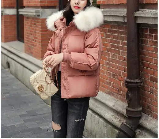 2022 Winter Hooded Parkas Women Big Fake Fur Down Cotton Jacket Coat Ladies Warm Loose Cotton Padded Coats Female Short Overcoat