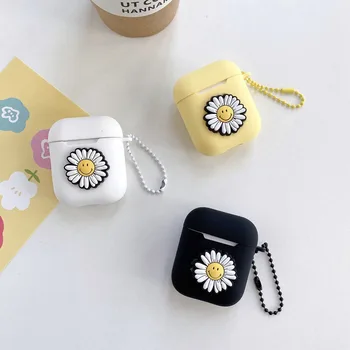 

For AirPods Case Cute Cartoon Bear Daisy Smiley Face Pattern Soft Silicone Earphone Cover For Apple Airpods 2/1 With Pendant