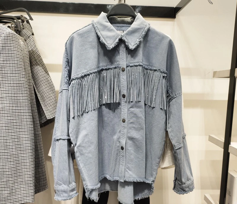 2021 Spring Autumn Frayed With Fringe Denim Jacket Women Vintage Long Sleeve Jeans Coat Female Tassel Outerwear Chic Tops