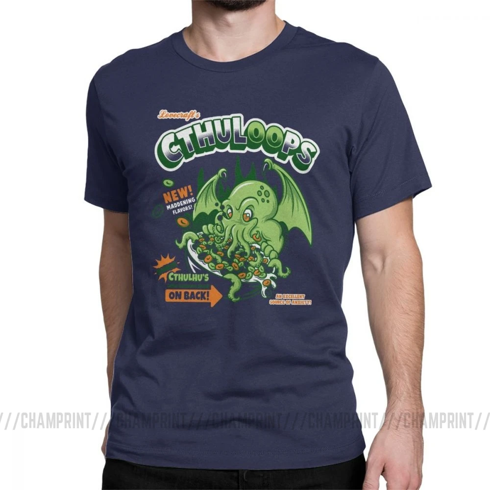 Cthuloops, все новые ароматы, мужские футболки, loveccraft, Cthulhu, myphos, хлопковые топы, новинка, короткий рукав, футболка, Новое поступление, футболка - Цвет: Тёмно-синий