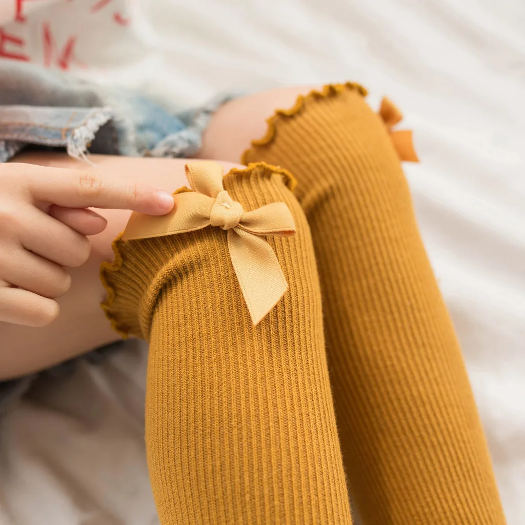 Детские однотонные Нескользящие вязаные длинные носки для маленьких мальчиков и девочек Мягкие хлопковые носки до колена очаровательные удобные носки для маленьких девочек