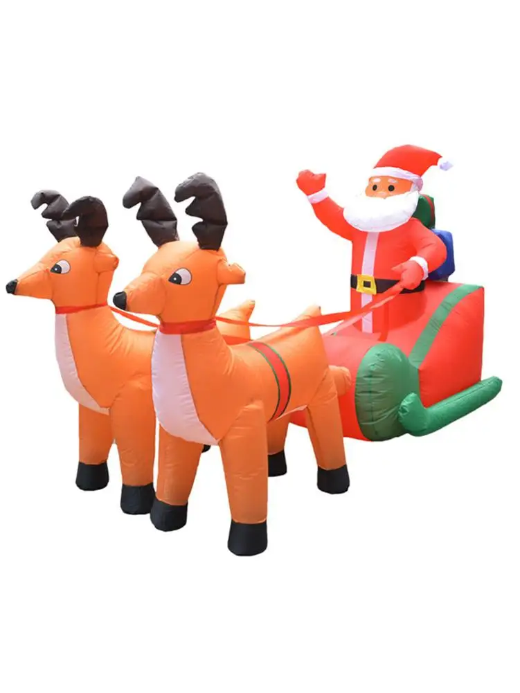 

Christmas Inflatable Santa Claus Pulled By 2 Reindeer Lights Lighted Blowup Party Decoration For Outdoor Indoor Home Garden Fami