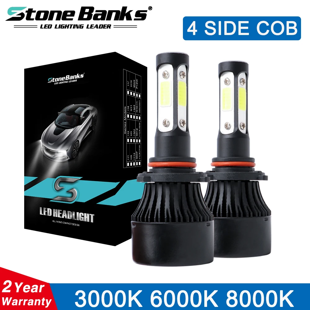 Stone Banks 4 стороны 16000 люмен COB 100W H7 H4 Hi короче спереди и длиннее сзади) H11 H8 HB4 HB3 HIR2 H1
