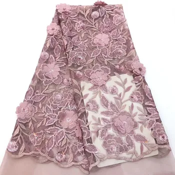 

Hot Sale french lace 5yards/lot cheap african sequins 3d lace fabric Lilac high quality african tulle lace fabric CD2903