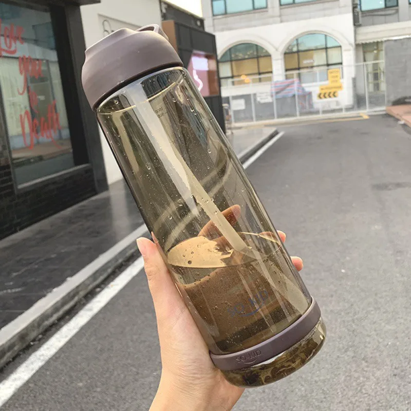 brown 1000ml Чашка для воды с соломенной бытовой простой соломенной чашка с ручкой портативная кружка с ремнем 1000 мл - Цвет: brown 1000ml