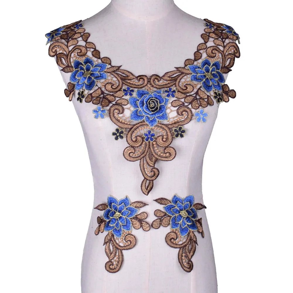 1Set French Lace Handmade Wedding Dress Applique DIY Lace Neckline Collar Lace Fabric Patches NL355