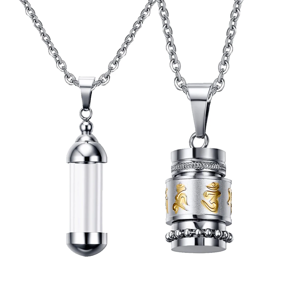 silver color Tone Stainless Steel Glass Tube Urn Bottle Keepsake Cremation Memorial Pendant Chain Necklace Fashion Jewelry