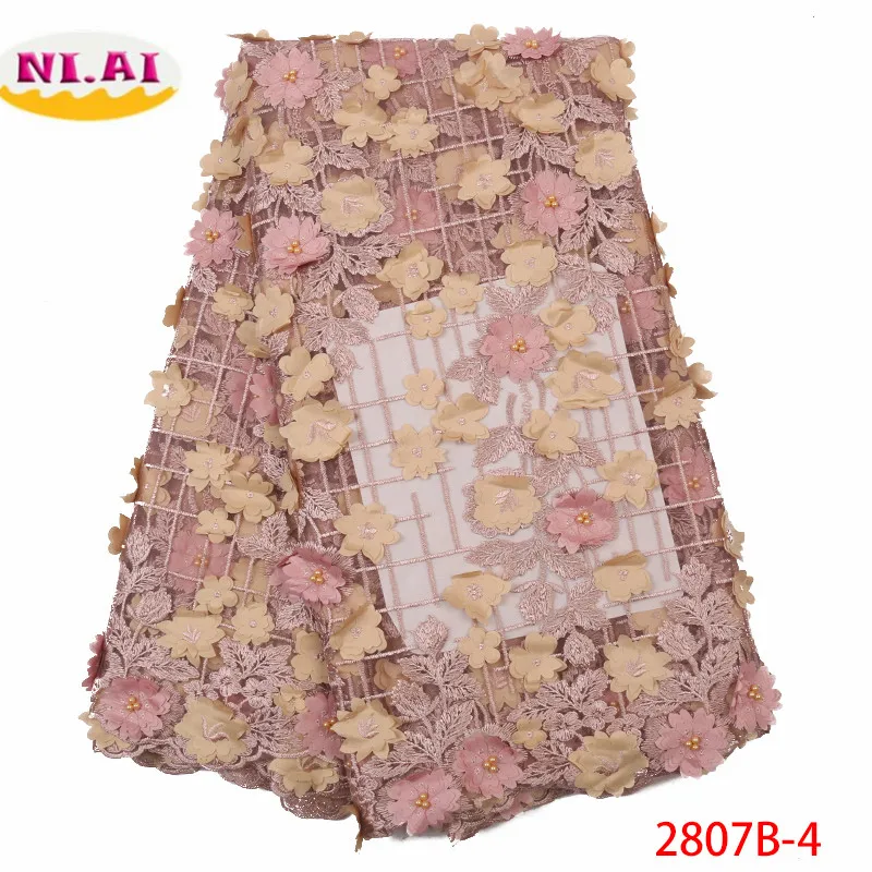 

NIAI Latest Nigerian 3D Laces Fabrics 2019 High Quality Tulle African Laces Fabric Wedding Dress French Lace Material XY2807B-4