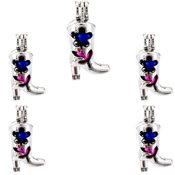 

5PCS Openable High heels Boots Flower Necklace locket Aromatherapy Essential Oil Diffusion Pearl Cage Pendant k664