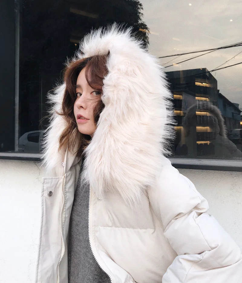 

Photo Shoot Ultra Large Fur Collar down Jacket Women's Mid-length Korean-style Loose-Fit over-the-Knee Thick Coat Large Size Fas