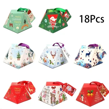 

18pcs Christmas Gift Holders Bags Kraft Paper Bag Xmas Tree Candy Box Festival Party Packing Bag Kids Favors Noel Navidad Decor