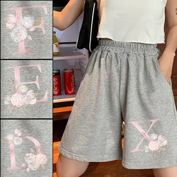 Calções femininos cinza 2022 verão moda roupas casuais hip hop pocke all match cintura alta cordão de fitness calções respiráveis