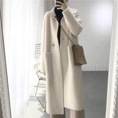 Осень Зима Vrouwen Lange Jas casual Hoge Kwaliteit Warme Wol combineero Overjas модные однотонные Lange casjmier Jassen