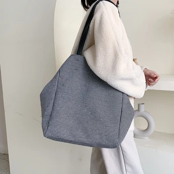

Fashion Canvas Shoulder Bag Large-capacity High-capacity 2020 New Wild Fashion Plaid Shoulder Bag Tote Bag