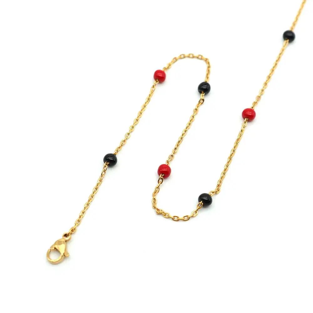 Black and Red Модная цепочка из нержавеющей стали, ожерелье из акрилового бисера, золотые разноцветные ожерелья для женщин и мужчин, ювелирные изделия, подарки длиной 50 см, 1 шт - Окраска металла: Black and Red
