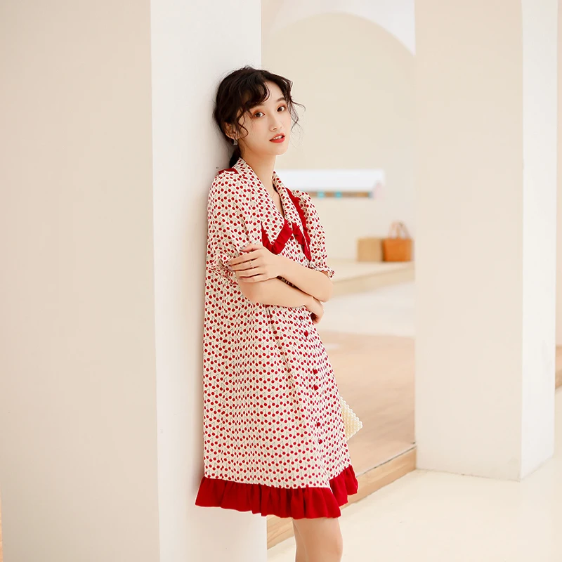 cherry print shirt dress
