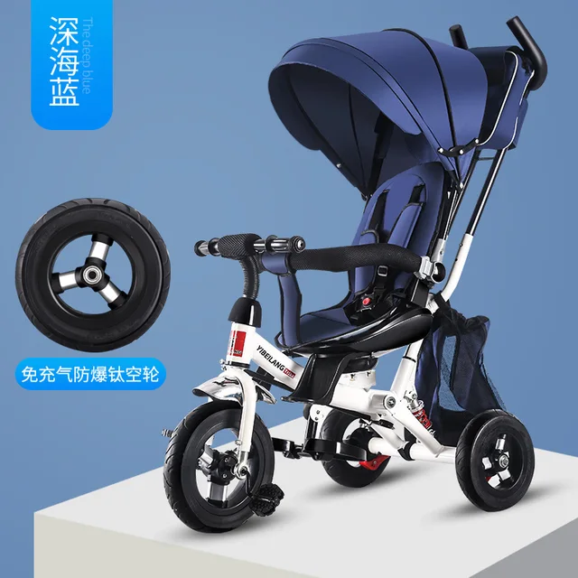 Baby Trike 4 in 1 Kids 3 Wheel Baby Tricycle with Foldable Pedals Retractable Canopy Tricycle