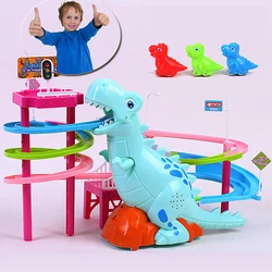 Piste de voiture électrique coulissante, jouet éducatif interactif, dessin animé de dinosaure, escalade des escaliers, lumière musicale 