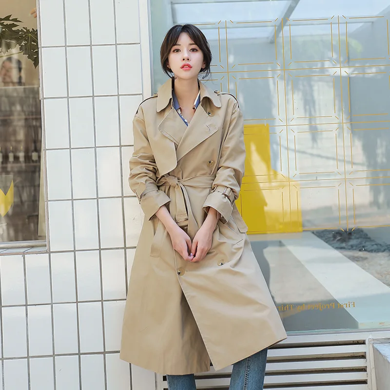 

Trench Coat Women's Mid-length 2019 New Style Spring WOMEN'S Dress Waist Hugging Korean-style Popular Fashion over-the-Knee Vers