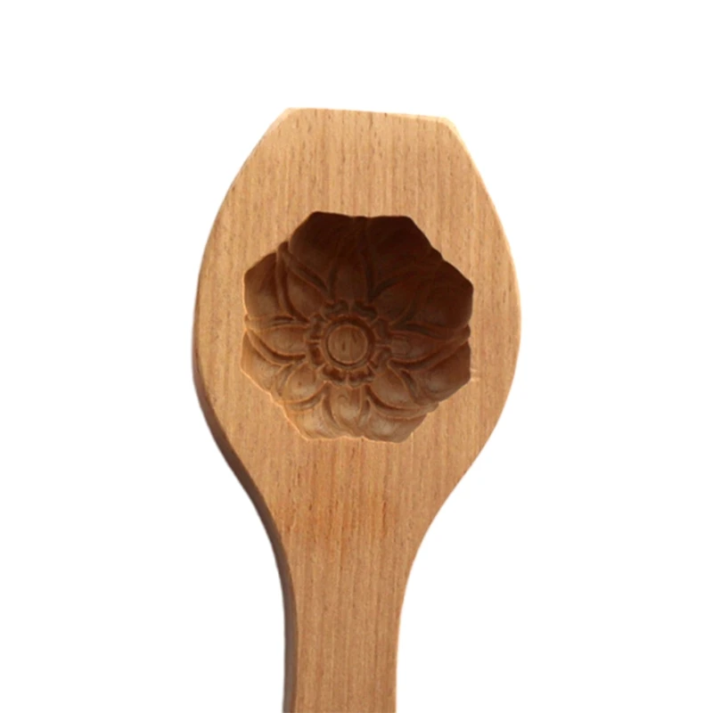 3D Flower Pattern Eco-Environmental Traditional Wooden Cookie Carved Round Wooden Mould Easy Clean Gift for Family Home 