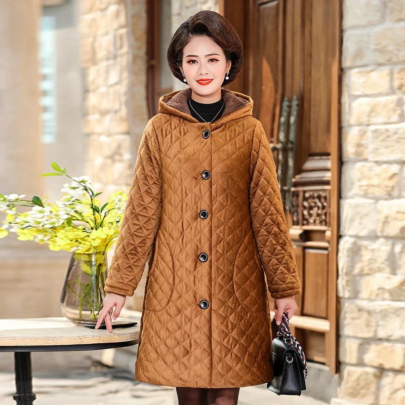 Middle Age Women Winter Tops Big Size Mother Clothes Plus Large Plus Size 5XL Female Parka Thick Warm Coats Hooded Outerwear