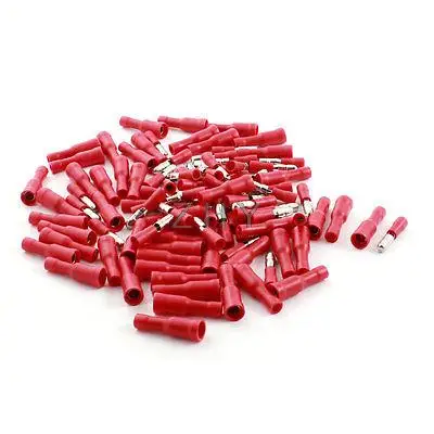 

100 Pcs 16-14AWG 15A Red Full Insulated Bullet Crimp Terminal Cable Connector