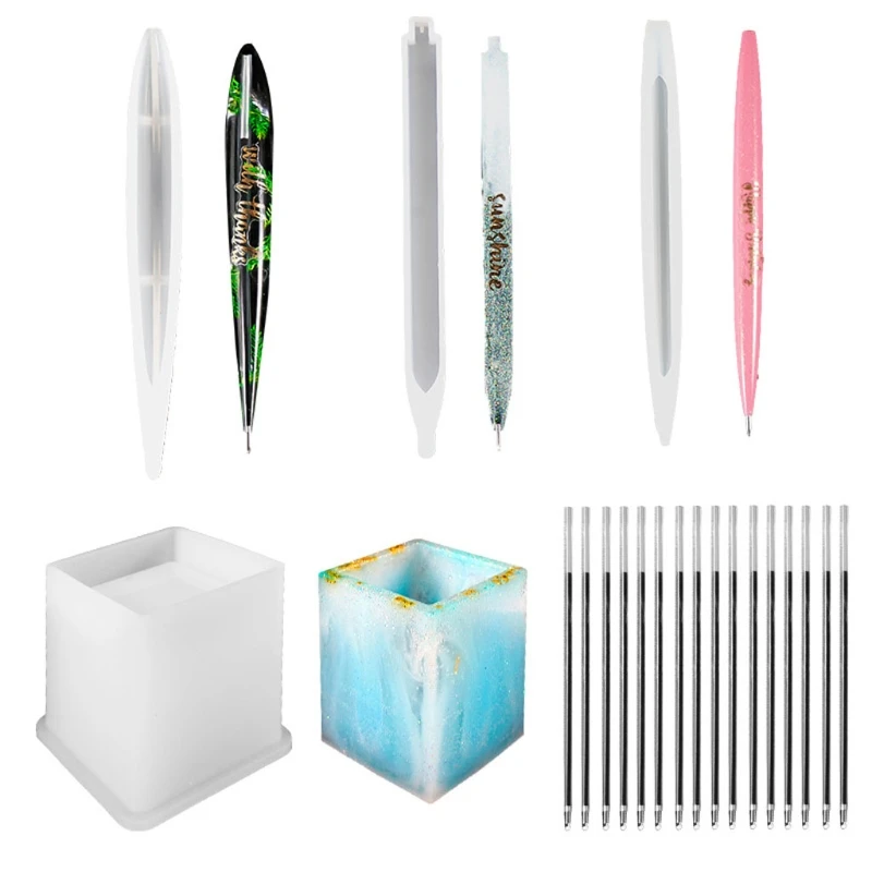 

19Pcs DIY Ballpoint Pen Silicone Epoxy Resin Casting Molds Pen Container Mold Ballpoint Refill Pens for Teacher Student