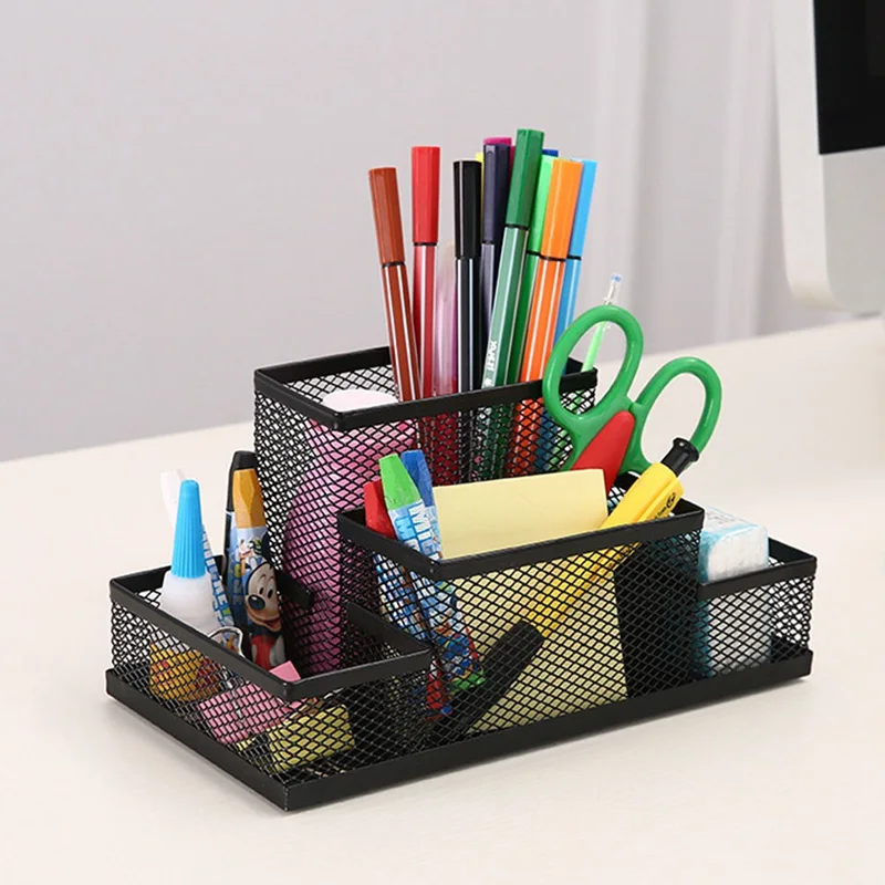 and One Multi-Functional Caddy Mesh Metal Pen Holder Stationery with 9 Compartments 20 Push Pins XYTLAX Office Desk Accessories Organizer Set Blue Including 10 Binder Clips 25 Paper Clips 