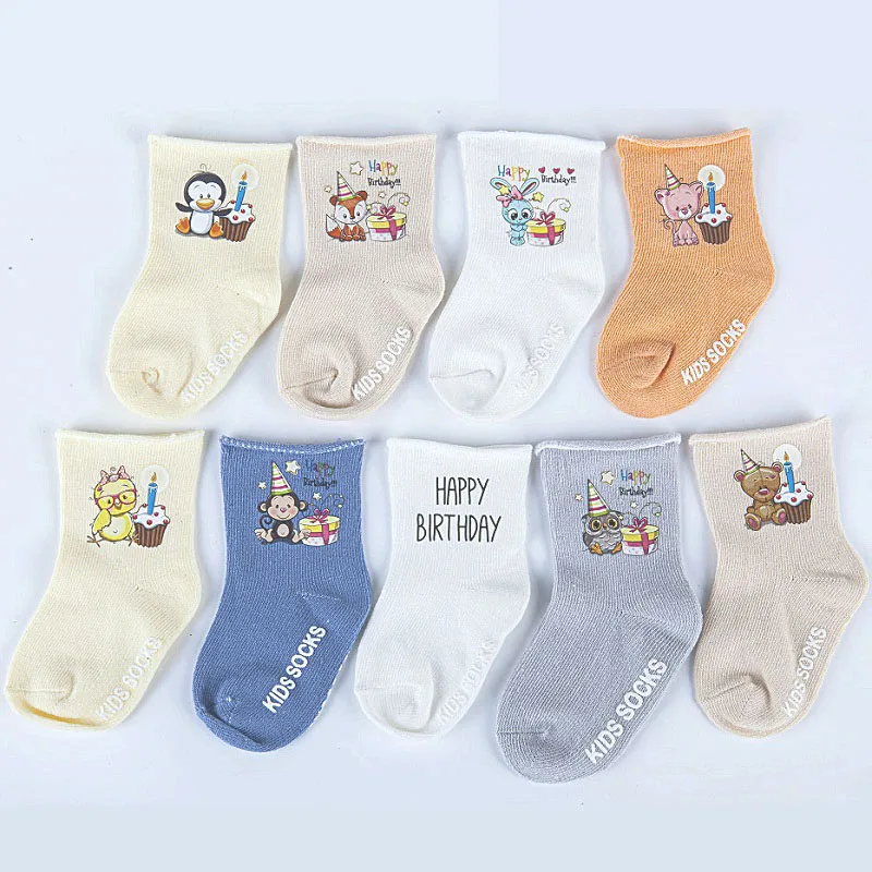 Носки для малышей носки для дня рождения хлопковые противоскользящие носки с рисунком для мальчиков и девочек праздничная одежда Гольфы