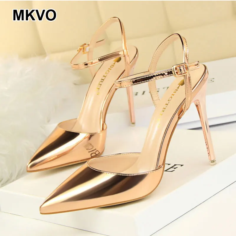 

Women's High heel shoes Gold sandals Brand fashion Wedding Pumps Ankle sexy women shoe For Ladies&Girl&Femme&party&bridal New