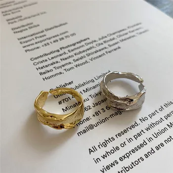 

POFUNUO Women Fashion French Style Irregular Geometric Rings Minimalist Niche Girls Irregularity Real 925 Silver 18K Gold Rings