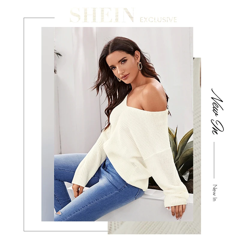 SHEIN бежевый Однотонный свитер на завязке с открытой спиной для женщин Осень Зима V образным вырезом с длинным рукавом Highstreet сексуальные свитера