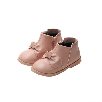 

Fashion Ankle Bow Princess Leather Boots Toddlers 2019 New Kids Autumn Girls Shoes Children Winter Waterproof Baby Shoe 1 2 3 4 5 6 Year Old Black White Pink