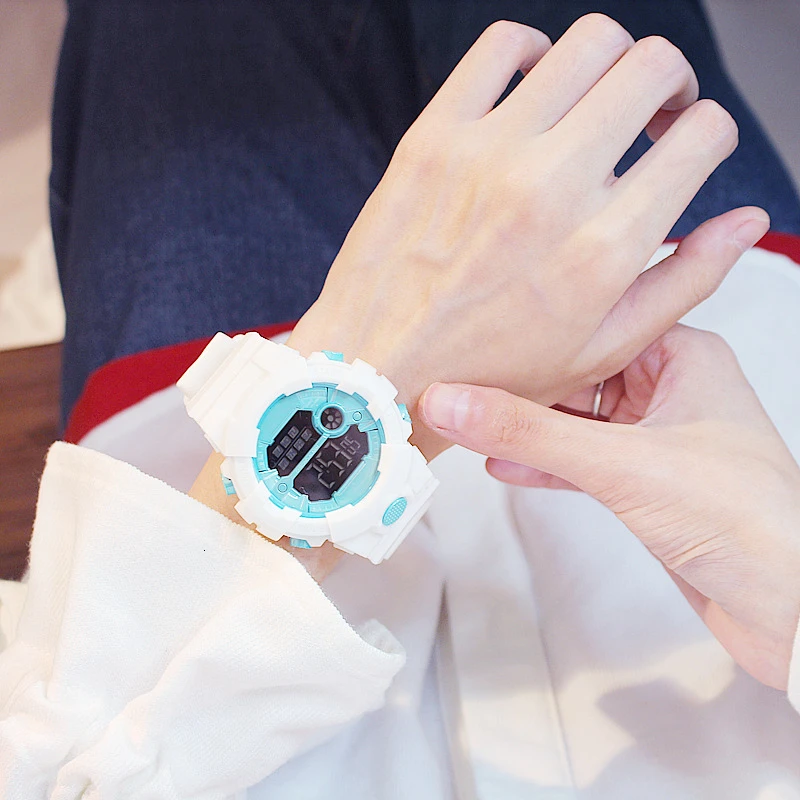 Горячая Распродажа женские силиконовые цифровые часы Роскошные модные спортивные наручные часы рождественские подарочные часы - Цвет: white blue