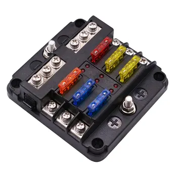 

Fuse Box with Negative Bus Blade Fuses Holder Block 6/12 Way with LED Indicator for Boat Van Car Truck Marine