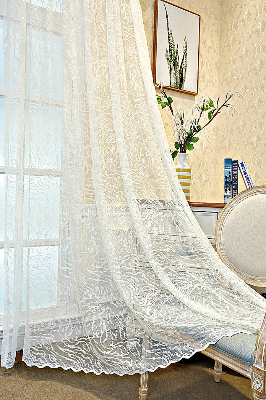 White Lace Gauze Curtains Screen Material Curtain Tulle for Living Room Balcony Kitchen Mosquito Net Sheer Custom M193-50