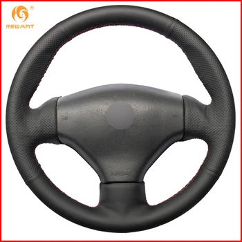 

MEWANT Black Genuine Leather Car Steering Wheel Cover for Peugeot 206 2003 206 CC 2005 Interior Accessories Parts