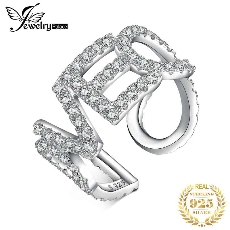 

JewelryPalace LOVE Letter CZ Ring 925 Sterling Silver Rings for Women Cocktail Party Stackable Ring Silver 925 Jewelry