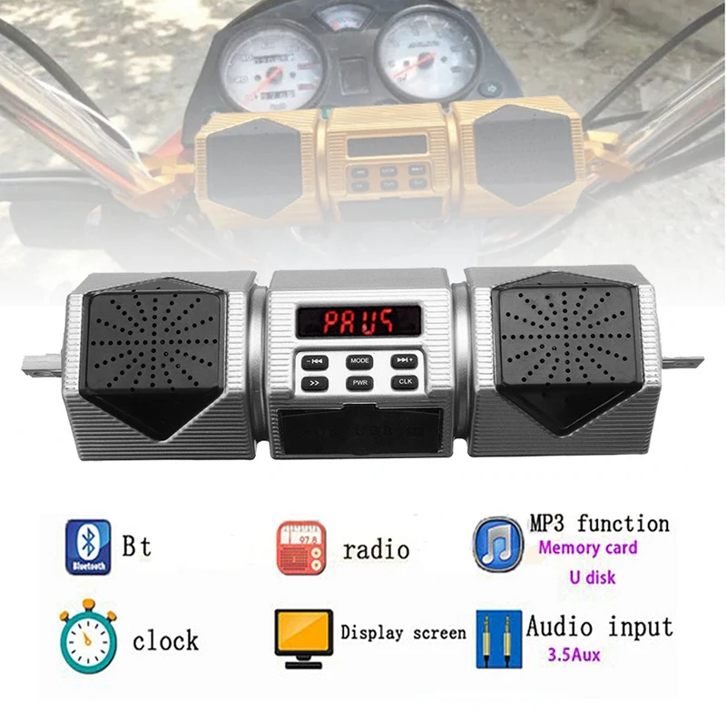 Мотоциклетный MP3 Bluetooth плеер водонепроницаемый стерео динамик Руль FM радио со