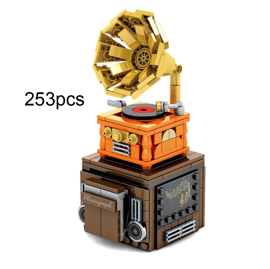 

Creative Technical Phonograph Moc Building Block Bluetooth Music Box Retro Player Model Brick Assemble Toys Collection For Gift