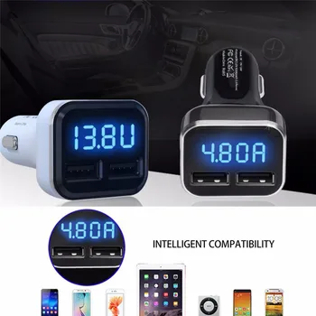 

4.8A Dual USB Quick Charge Car Phone Charger with LED Display Voltage Display Current Display Car Interior Accessories