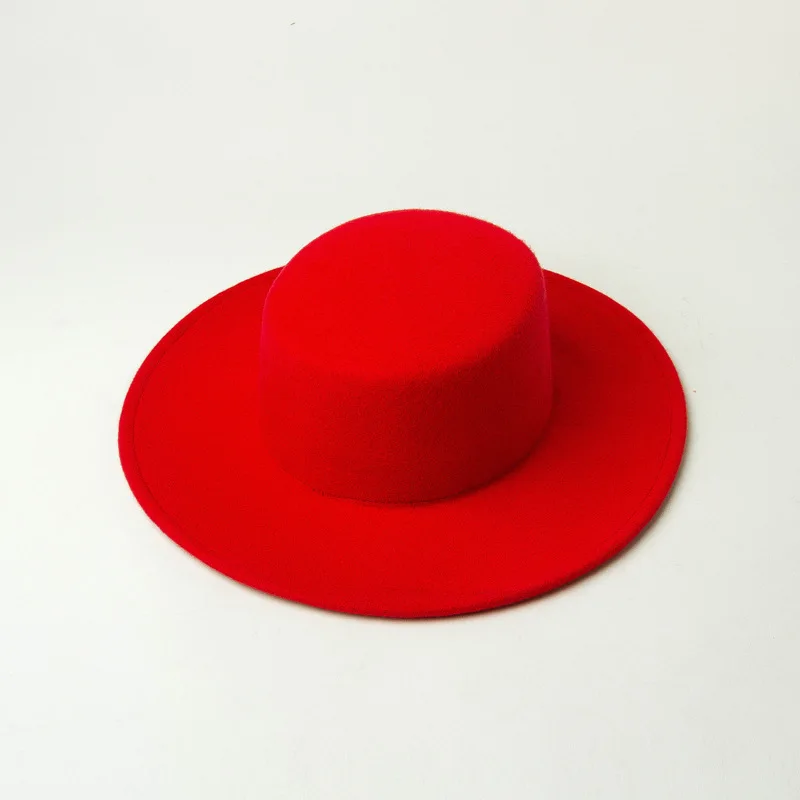 red-kid Плоские фетровые шляпы для девочек, шерсть, фетровая шляпа, 53 см, размер головы, кепки для мальчиков, 11 цветов,, Прямая поставка - Цвет: red-kid