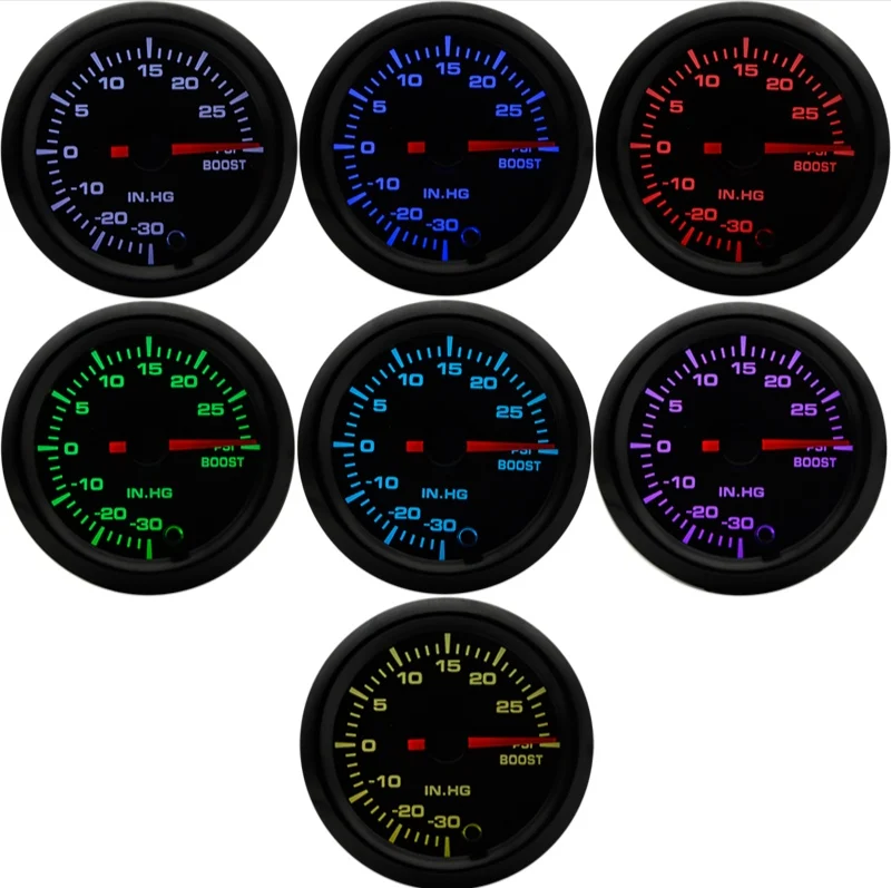 DepoTuning" 52 мм 7 цветов светодиодный двойной дисплей Boost/вода/Температура масла/давление масла/Вольт/соотношение топлива воздуха/EGT/Тахометр Автомобильный манометр+ стручки - Color: Boost PSI
