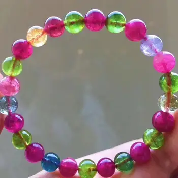 

Certificate Natural Colorful Tourmaline Quartz Colorful 7.5MM Clear Round Beads Bracelet From Brazil Women Men Crystal AAAAAA