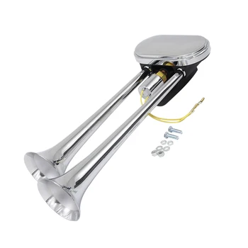 

12V 24V Double Metal Trumpet Sliver Plated Dual Air Horn Super Loud